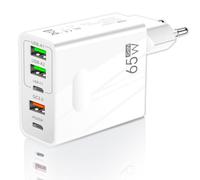 Cargador de 65W con 5 Puertos USB Conectividad 2 Tipo C y 3 Tipo A - Carga Rápida QC 3.0 - Compatible con Samsung, iPhone, Xiaomi - Certificado CE - Color Blanco | 3-Stars