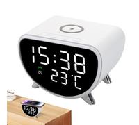 Cargador de alarma genérico, reloj de alarma digital, temperatura Display, Sleep Timer, Wireless Charging Dock for Bedroom, Nightstand, Bedside Table, Travel, 4,33 x 3,11 x 2,55 pulgadas
