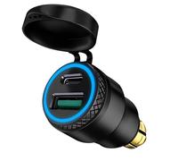 Cargador de aluminio DIN Plug to USB C 30W 5A QC 3.0 Enchufe USB DIN Cargador rápido para motocicleta impermeable Adaptador con LED azul para BMW Triumph Ducati Tiger Style Europ DIN Hella Socket