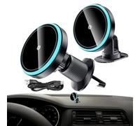 Cargador de automóvil rápido: Soporte de teléfono inalámbrico, Cuna de Bloqueo automático | Soporte de Carga para Uso de ventilación del Tablero, rotación 360 con Soporte de Clip, Muelle de Agarre