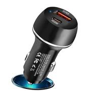 Cargador de automóviles - Hub de Carga de automóvil de 2 Puertos, 60W Tipo -C PD Adaptador de Potencia rápida | Cargador rápido USB Compacto liviano para tabletas de teléfonos Inteligentes GPS, Viaje