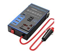 Cargador de automóviles - Inverter de potencia de automóvil | Converter de voltaje: carga rápida con 4 USB, puerto PD y dos puntos de venta. Conversión segura de automóvil a potencia con protección co