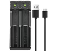 Cargador de batería 18650, 2 ranuras cargador baterías recargables Li-Ion, carga rápida inteligente compatible con una variedad de baterías Li-ION de 3,7 V, 4,2 V, 18500/18650/16340/14500/18650/18490