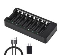 Cargador de batería AA AAA con adaptador de 5 V 2 A, cargador inteligente de 8 bahías con indicadores LED, cargador USB-C con ranuras independientes para baterías recargables NiMH dobles A y triple A