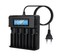 Cargador de Batería con Pantalla LCD, Carga de Batería Li-Ion de 4 Ranuras para Baterías Li-Ion de 3.7V 26650/18650/14500/16340 Enchufe Eu