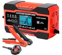 Cargador de batería de coche de 10 amperios, cargador de batería automático de 12 V/24 V con carga de 7 etapas y pantalla LCD, mantiene para baterías AGM, WET & GEL de plomo ácido