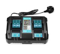 Cargador de batería de doble puerto compatible con Makita, doble puerto USB, carga rápida de baterías de litio de 14,4 V-18 V, pantalla LED inteligente, diseño de montaje en pared, equipado con funda