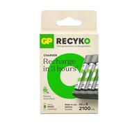 Cargador de batería GP B441 + 4 pilas AA recargables de 2100 mAh, ideal para uso diario | Carga USB, carga rápida, diseño compacto