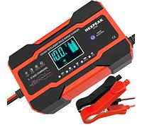 Cargador de batería Inteligente de 10A, Carga de batería de Coche, Cargador de batería portátil con Pantalla LCD Coche, Motocicleta, camión, AGM, Gel, Mojado, SLA (Rojo Intenso)