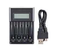 Cargador de batería recargable AA - 4 pilas recargables AAA con ubicación, ranura de carga independiente, pantalla LCD inteligente para pilas AA/AAA, protección contra sobrecarga, cargado