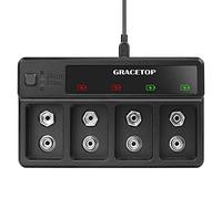 Cargador de batería recargable para batería de 9 V recargable, cargador con 4 ranuras - Carga 2 o 4 baterías de litio 9 V/Ni-MH 9 V, cargador conmutable con puerto USB/Type C