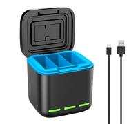 Cargador de batería triple para GoPro Hero 12/11/10/9, funda de carga USB-C compacta | Carga y almacena baterías juntas | Ideal para viajes y días de disparo más largos