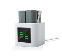 Cargador de batería V4 con pantalla digital LED de doble puerto, entrada USB-C de 5 V/2 A con protección inteligente de sobrecarga, carcasa de plástico blanco (2.4 x 2.4 x 2.05 pulgadas)