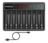 Cargador de baterías AA AAA, cargador de baterías recargables FARSAIL de 8 puertos de 1,2 V Ni-MH AA y AAA con juego de puertos USB