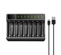 Cargador de baterías AA/AAA de 8 bahías, cargador de escritorio de alta velocidad compatible con NiCd, alcalinas, AA y AAA.