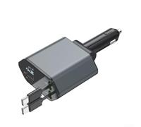 Cargador de coche, 120 W, retráctil, USB C, carga rápida con doble puerto, pantalla digital, luz nocturna, cabeza ajustable para iPhone para Android