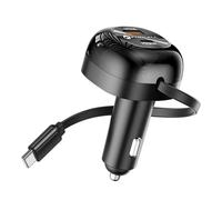 Cargador de coche 3 en 1 de 75 W USB-C / USB-A / Cable Retráctil Integrado 75cm