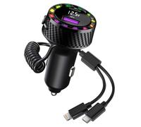 Cargador de coche - 30 W PD Fast Charging Adapter With Type C Cable | Colorful Ambient Light | Metal Shell Multi Puerto USB Car Charger With Smart Chip Protection For Phones And Tablets