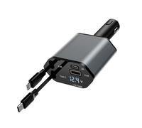 Cargador de Coche 4 en 1, 120W PD/QC Carga Rápida, VOKO Cargador de Mechero con Cables Retráctiles para iPhone 15/16/17/14, Samsung Galaxy, iPad, AirPads, Todos los Coches (USB-C + USB-A)