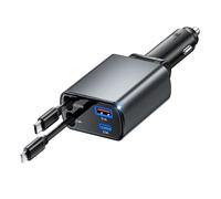 Cargador de coche 4 en 1 USB C para coche, un total de 78 W, plegable 180°, cargador rápido retráctil para coche con USBC y cable de iluminación, adaptador de coche de 12 V/24 V, accesorio para