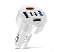 Cargador de coche adaptador de carga rápida con protección contra sobrecorriente y sobretensión, soporta múltiples protocolos de carga compatibles con vehículos de CC 12 V 24 V (blanco)