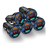 Cargador de coche, adaptador de cargador rápido de coche de 4 puertos de 65 W con PD+QC 3.0, cargador de teléfono de coche de 12 V con USB-A y USB-C, compatible con iPhone 17/16e/15 Pro Max, Samsung