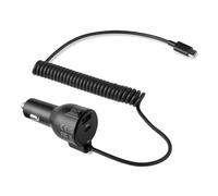 Cargador de coche Amazon Basics de carga rápida, 1 USB-C + 1 USB-A + 1 cable USB-C en espiral integrado, 60 W, negro