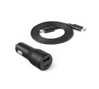 Cargador de coche Amazon Basics de carga rápida, 1 USB-C + 1 USB-A, 32 W, con un cable recto de 90 cm, negro