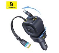 Cargador de coche Baseus 60W 100W 30W 240W 4 puertos Cable retráctil doble incorporado PD carga rápida USB tipo C cargador de teléfono para coche