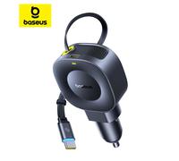 Cargador de coche Baseus de 45W, cargador de teléfono de coche de carga rápida Dual, Cable retráctil incorporado para tableta, Samsung, iPhone, Xiaomi, HUAWEI