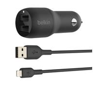 Cargador de coche Belkin Boost Charge doble USB 24 W con cable Lightning 1 m negro
