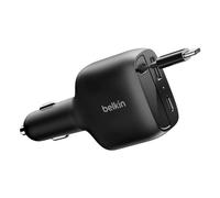 Belkin Cargador Coche Carga Rápida de 75W con Cable USB C Retráctil, Cargador Móvil Coche 3 en 1, iPhone 17 y 16 Series, Galaxy S25, AirPods, Tabletas, MacBook, Chromebook y Otros, Accesorios de Viaje