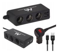 Cargador de coche con divisor de mechero y 4 puertos USB, cable USB-C 1m