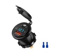 Cargador de coche con salida total de 48 W, doble puerto USB-C PD y USB-A de carga rápida, voltímetro LED y adaptador para encendedor d_M