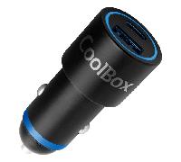 CoolBox Cargador Coche Carga Rápida 48W USB-C + USB-A con PD y QC3.0, 12V-24V con Selección Automática de Voltaje, Cargador Mechero Coche USB de Aluminio, Gadgets Coche. Negro