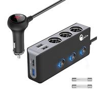 Cargador de Coche de 120 W, Qidoe 12 V/24 V 3 enchufes Encendedor de Cigarrillos Divisor de Carga rápida 3.0 y Tres 2.4 A Salida USB