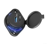 Cargador de coche de 18 W + 18 W de doble puerto USB de carga rápida para vehículos de 12 a 24 V con tapa deslizante azul, compatible con coches, motocicletas, ATV, UTV, campistas