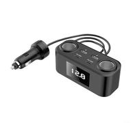 Cargador de coche de 4 puertos de 100 W con carga rápida PD QC 3.0 soporta vehículos de 12 V 24 V, incluye pantalla de voltaje en tiempo real y cable de extensión para un uso cómodo