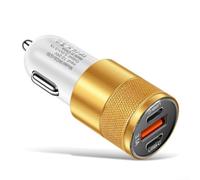 Cargador de coche de carga rápida 3.1 A, adaptador de puerto USB C dual para teléfonos y tabletas, cuerpo de aleación de aluminio para el interior del vehículo, alimentación de dispositivo multipuerto
