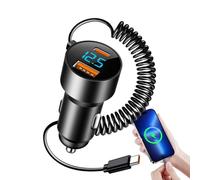 Cargador de coche de carga rápida,Cargador de coche rápido USB C - Cargador tipo C Carga rápida Cargador USB PD QC 3.0 para Multi puerto - Cable retráctil para cargador de cable