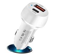 Cargador de coche de dos puertos, adaptador de carga rápida PD | Cargador de coche rápido USB tipo C de 60W para teléfonos móviles, cargador de doble puerto para tableta de teléfono, tapa
