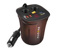 Cargador de coche de múltiples puertos - Adaptador de coche de carga rápida con pantalla digital | Inversor multifuncional con múltiples puertos USB, diseño de soporte de copa conveniente