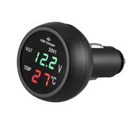 Cargador de coche digital LED con voltímetro y termómetro para vehículos de 12 V y 24 V, monitor de voltaje de temperatura de doble pantalla, color negro, diseño ligero para una conducción segura
