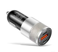Cargador de coche Dual USB C PD Carga rápida 3.1A Adaptador de aleación de aluminio para iPhone para Samsung - Salida de múltiples puertos para accesorios interiores del automóvil Negro (Plata)