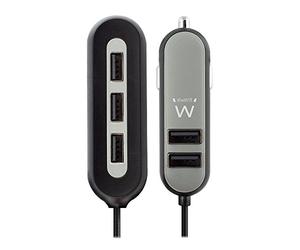 Cargador de coche,Ewent 5-IN-1 Cargador USB A 54W, 2 puertos delanteros y 3 traseros, Cargador de coche para Smartphone/Iphone/Ipad/MacBook/Tablet/Laptop/Samsung/Huawei