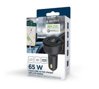 CARGADOR RAPIDO PARA COCHE GEMBIRD USB DE 2 PUERTOS, TIPO C PD, LCD, 65 W,NEGRO