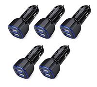 Cargador de coche iPhone, 5 unidades de 2,4 A, 12 V, adaptador USB, encendedor de cigarrillos, cargador de coche para iPhone 13 12 11 Pro SE XR XS X 8 7 6 6S, Samsung Galaxy S21 S20 S10 S9 S8 S7 S6, LG, Moto, Android, Kindle