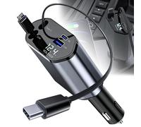 Cargador de Coche Modelo 2026 de 120 W con Cable retráctil de 80 cm, Carga ultrarrápida para iPhone, Samsung S24, Huawei, iPad - Negro