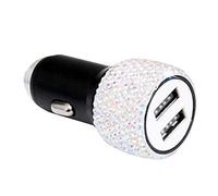 Cargador de Coche, Puerto USB Dual Carga rápida, diseño Martillo Seguridad for Ayudar a Romper Ventanas en emergencias con Cristal pedrería Brillante Diseño portátil(Color Car Charger)