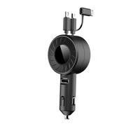 Cargador de coche retráctil 3 en 1, carga rápida universal con tecnología de chip avanzada y diseño ligero de tamaño mini para iPhone de Apple.